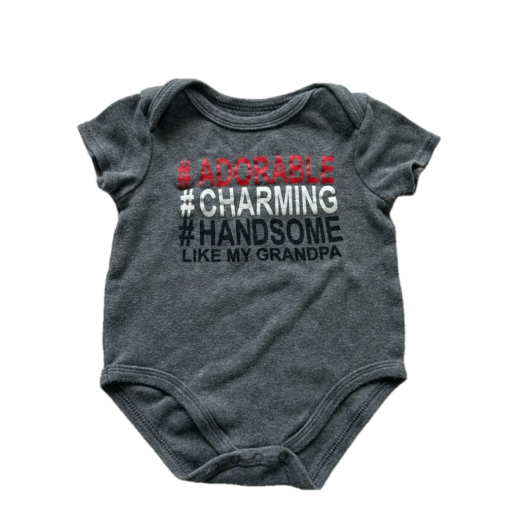 10/20$ Monkey Bars Grey “like my grandpa” short sleeve baby onesie/bodysuit 3-6m
